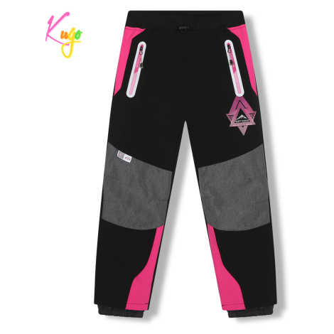 Dívčí softshellové kalhoty, zateplené KUGO HK5620, černá / růžové zipy Barva: Černá
