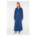 Trendyol Indigo Hooded Long Knitted Cap & Abaya with Snap and Pocket Detailed