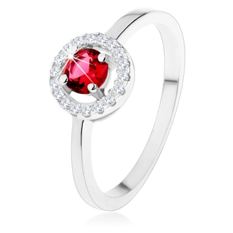 Zásnubní prsten ze stříbra 925, kulatý červený zirkon, čirý lem Šperky eshop