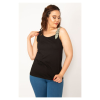 Şans Women's Plus Size Viscose Blouse with Black Straps and Stone Detail