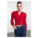 Trendyol Red Crop Button Detailed Knitted Blouse