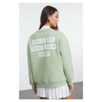 Trendyol Mint Slogan Oversize / Wide Fit Thick Fleece Inside Knitted Sweatshirt