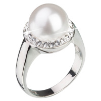 Evolution Group Stříbrný perlový prsten s krystaly Swarovski London Style 35021.1
