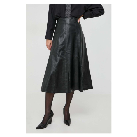 Kožená sukně Ivy Oak černá barva, midi, áčková IVY & OAK