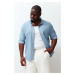 Trendyol Blue Regular Fit Linen Look Plus Size Shirt