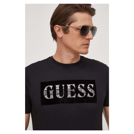 Bavlněné tričko Guess černá barva, s potiskem, M4RI70 K9RM1