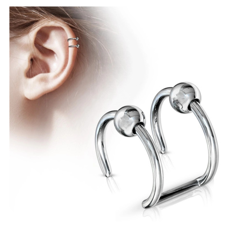 Fake piercing do ucha z chirurgické oceli - dva kroužky s kuličkami Šperky eshop