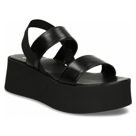 Černé kožené dámské sandály na platformě