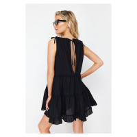 Trendyol Black Wide Fit Mini Woven Ruffle 100% Cotton Beach Dress