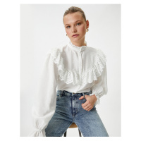 Koton Balloon Sleeve Shirt with Scallop Ruffles and Buttons