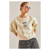 Bianco Lucci Women's Love Printed Three Thread Raising Sweatshirt