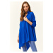 Olalook Women's Saxe Blue Shirt Collar Asymmetric Tunic