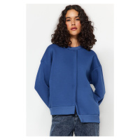 Trendyol Indigo Thick Inside Fleece Asymmetrical Detailed Crew Neck Knitted Sweatshirt