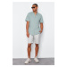 Trendyol Mint Slim Fit Judge Collar Short Sleeve Knitted Pique Summer Shirt