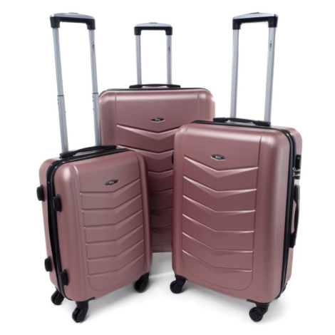 Rogal Zlato-růžová sada 3 elegantních skořepinových kufrů "Armor" - M (35l), L (65l), XL (100l)