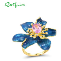 Pozlacený jarní prsten modrá květina