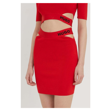 Sukně HUGO červená barva, mini, pouzdrová, 50507906 Hugo Boss