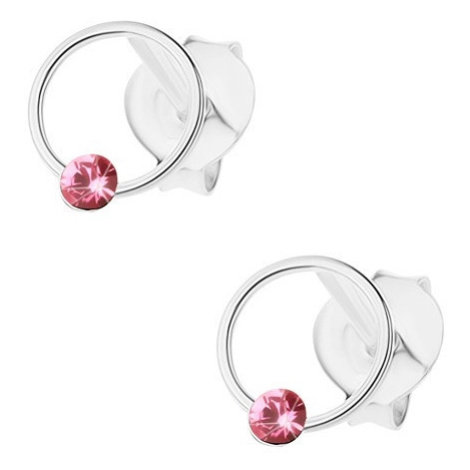 Puzetové náušnice, stříbro 925, tenký kroužek s růžovým krystalkem Swarovski Šperky eshop