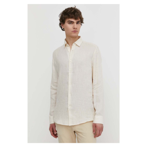 Lněná košile Drykorn RAMIS béžová barva, relaxed, s klasickým límcem, 126004 47350