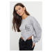 Trendyol Gray Melange Oversize/Wide Fit Asymmetrical Crop Thick Knitted Sweatshirt