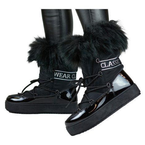 Dámské sněhule vysoké černé zateplené boty s kožešinou