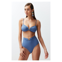 Trendyol Blue Premium Accessory High Waist Hipster Bikini Bottom