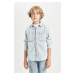 DEFACTO Boy Oversize Fit Polo Collar Jean Long Sleeve Shirt