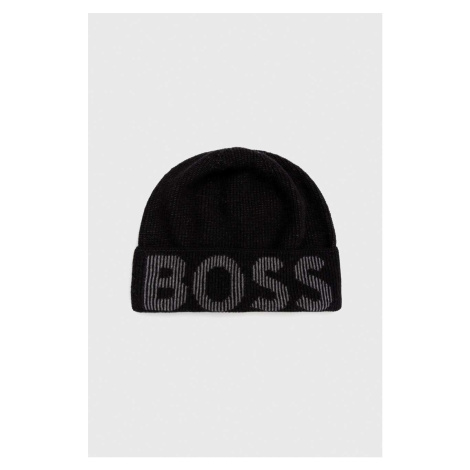 Čepice z vlněné směsi BOSS černá barva, z tenké pleteniny Hugo Boss