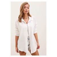 Bigdart 20153 Single Pocket Oversize Linen Shirt - White