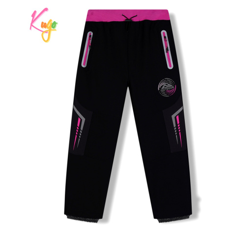 Dívčí softshellové kalhoty, zateplené KUGO HK5621, černá / růžový pas Barva: Černá