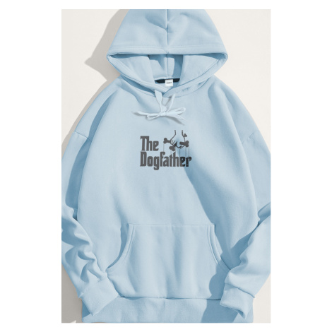 Mikina s Kapucí, Barva Nebesky Modrá , s Potiskem The Dogfather Hedrix