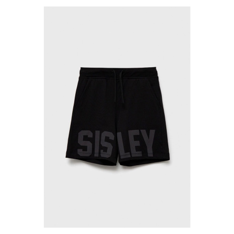 Dětské bavlněné šortky Sisley černá barva, nastavitelný pas