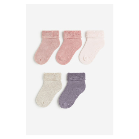 H & M - Protiskluzové ponožky z froté 5 párů - růžová H&M