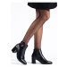 Daszynski Stylové černé dámské kotníčkové boty na širokém podpatku ruznobarevne