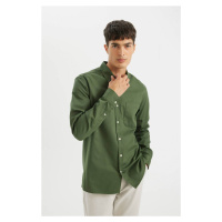 DEFACTO Men's Green Regular Fit Regular Cut Gabardine Cotton Long Sleeve Shirt