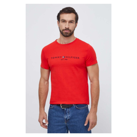 Bavlněné tričko Tommy Hilfiger červená barva, s aplikací, MW0MW11797