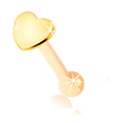 Piercing do nosu ve žlutém 9K zlatě - rovný tvar, ploché srdíčko Šperky eshop