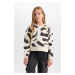 DEFACTO Girl's Patterned Crew Neck Sweatshirt