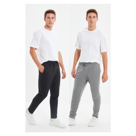 Trendyol Anthracite-Black Men Regular Fit Open Leg 2-Pack Basic Sweatpants