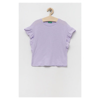 Tričko se lněnou směsí United Colors of Benetton fialová barva