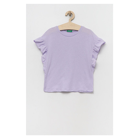 Tričko se lněnou směsí United Colors of Benetton fialová barva