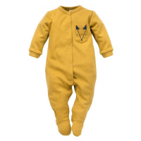 Pohodlný dětský overal žluté barvy s ozdobnou kapsou