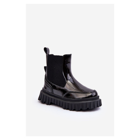 Dětské lakované kotníkové boty na zip, teplé, černé Jolynn Kesi