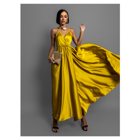 Okrové dlouhé lesklé šaty PERFECTLY