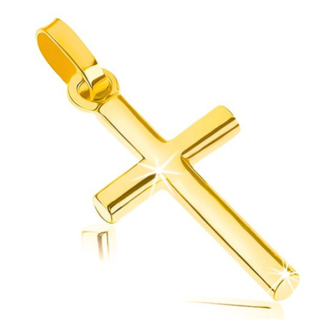 Přívěsek ze žlutého 9K zlata - malý latinský křížek, hladký lesklý povrch Šperky eshop
