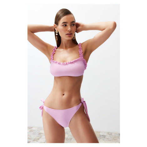 Trendyol Pink Bralette Frilly Textured Regular Bikini Set