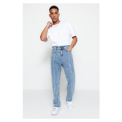 Trendyol Light Blue Men's Straight Fit Stitched Stitched Jeans Jeans From The Front TMMNSS21JE00