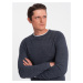 Ombre Men's cotton sweater with round neckline - navy blue melange