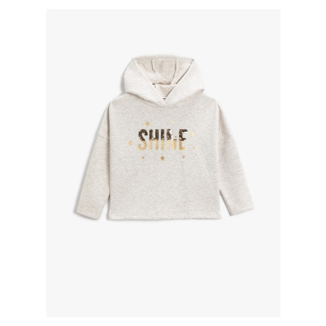 Koton Hooded Sweatshirt Sequin Embroidered Silvery