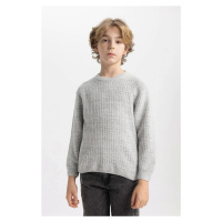 DEFACTO Boy's Gray Crew Neck Basic Plain Knitwear Sweater